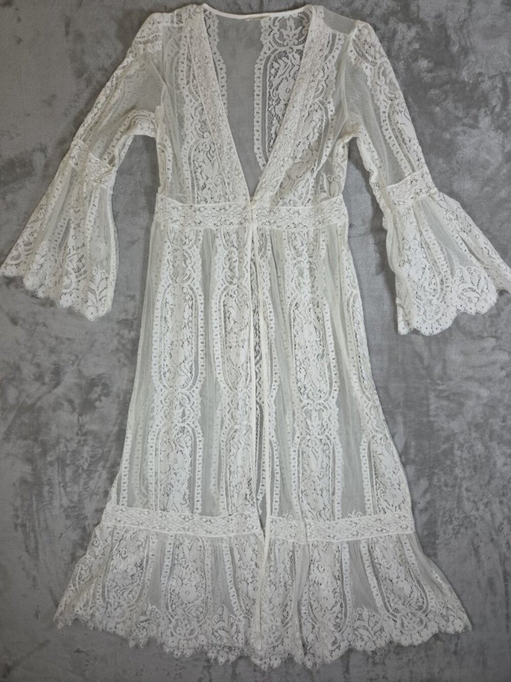 Miss Me Lace Long Kimono Cover Up Floral Open Cardigan sz Small
